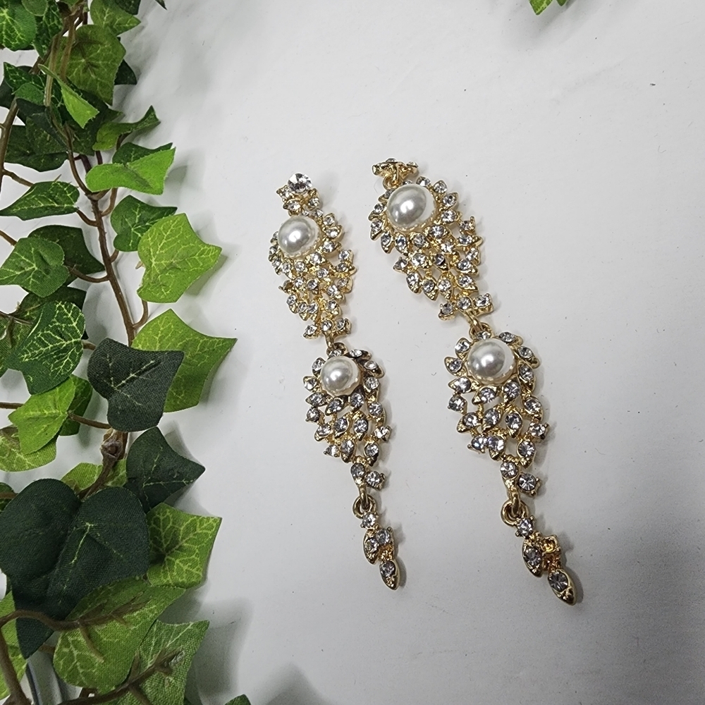 Gold and Austrian Crystal Statement Drop Earrings New